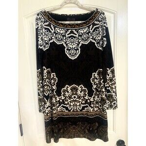 Hale Bob Multi-Color Rounded Neck Long Sleeve Shift Dress-L